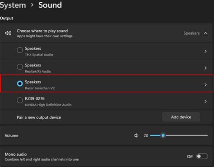 How do I change system audio output?