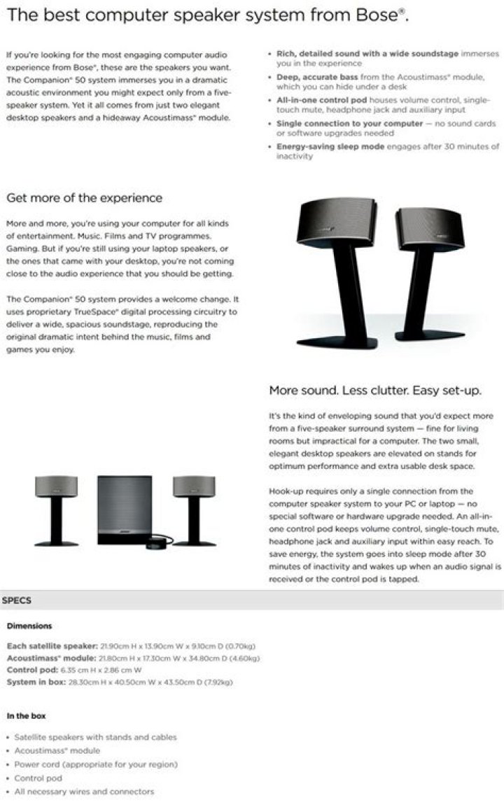 How does the companion 50 speaker system work?