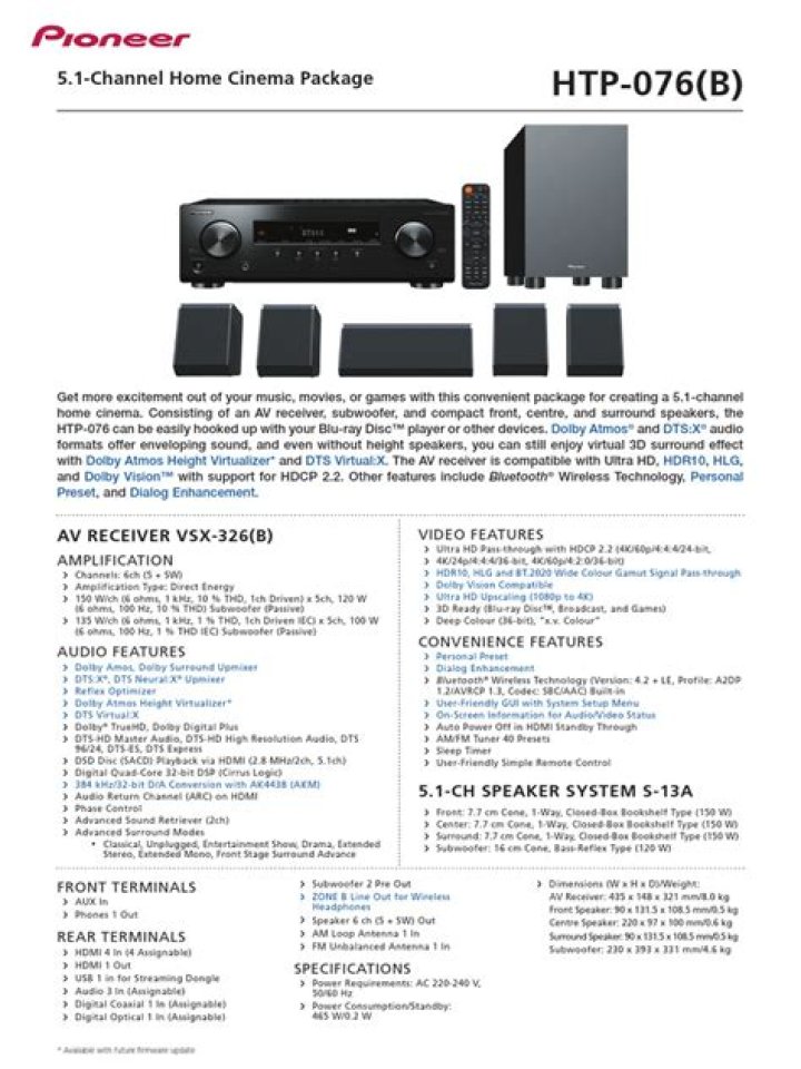 How does the pioneer htp-076 Home Cinema Package work?
