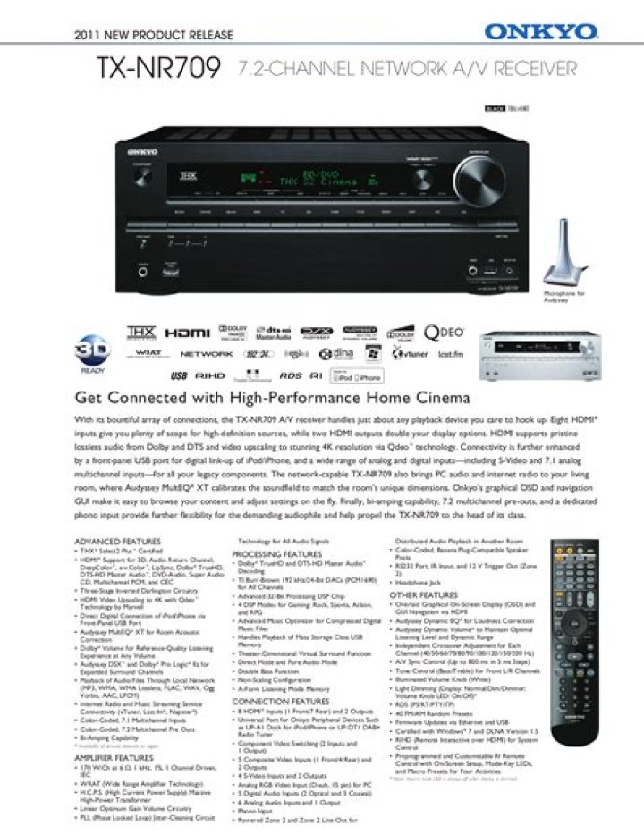 How many channels does Onkyo tx-nr709 AV receiver have?