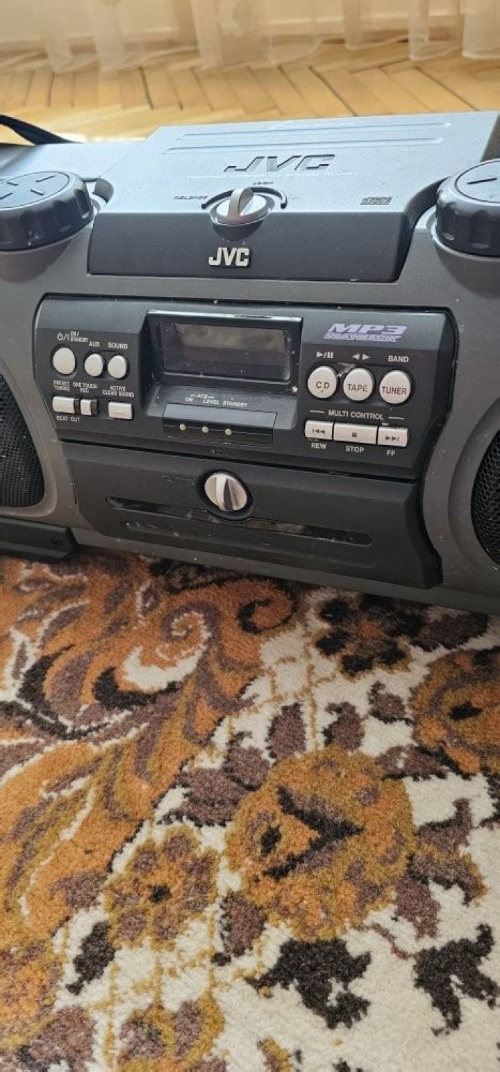 How much power does the JVC RV NB1 boombox have?