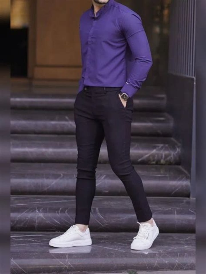 What Colour goes with purple pants?