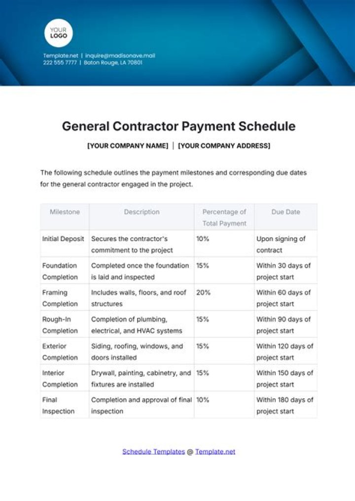 What is a typical payment schedule for a contractor?