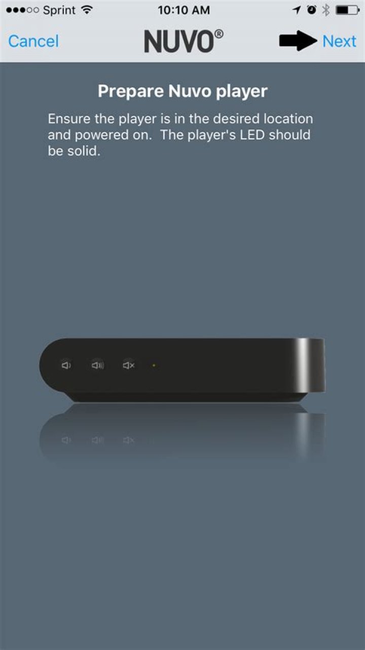 Why does my Nuvo player go to not connected screen?